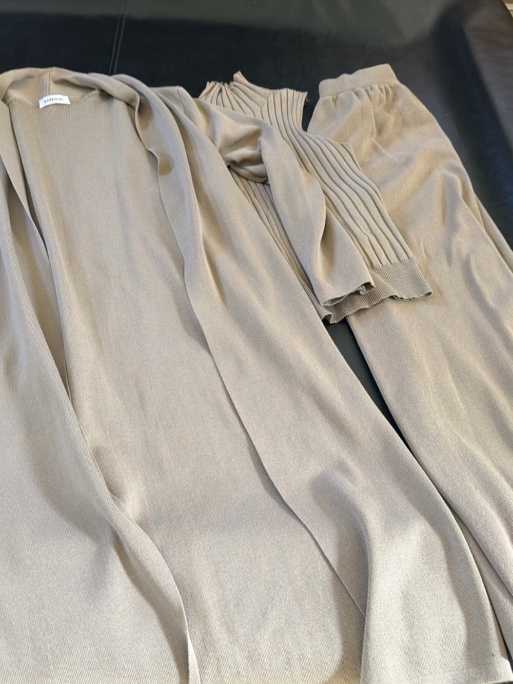Light Taupe Knit Pants & Cardigan 3 piece Set